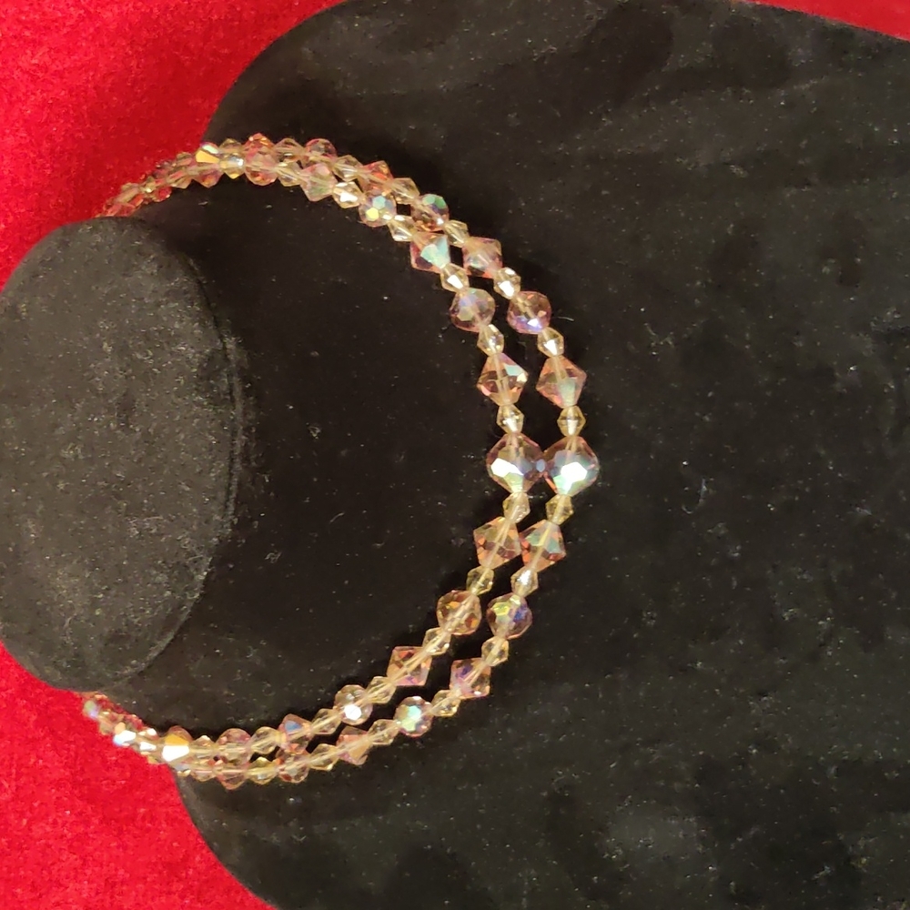 Vintage Gold-toned Crystal Double Strand 14 1/2" Choker